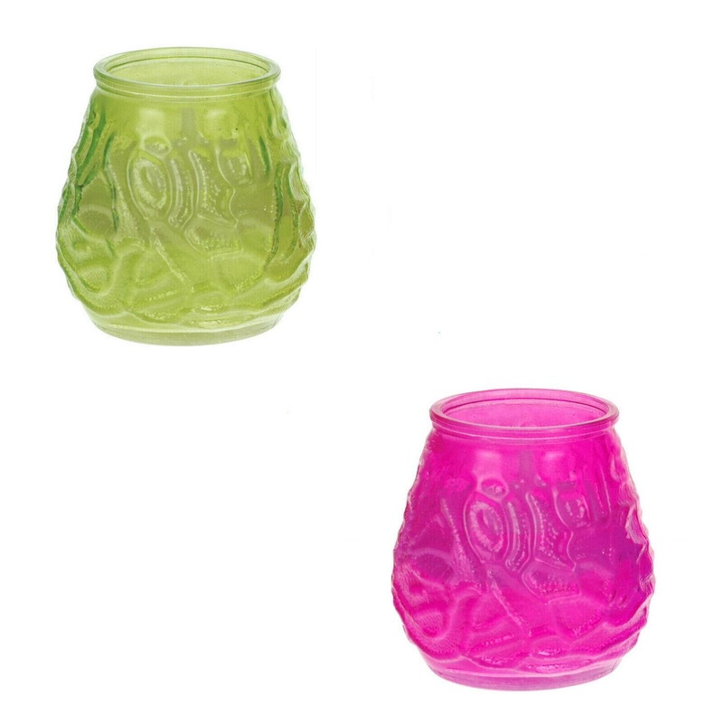 Citronella Green & Pink Glass Cup Candle For Outdoor Garden 2pcs | Citronella In Lebanon