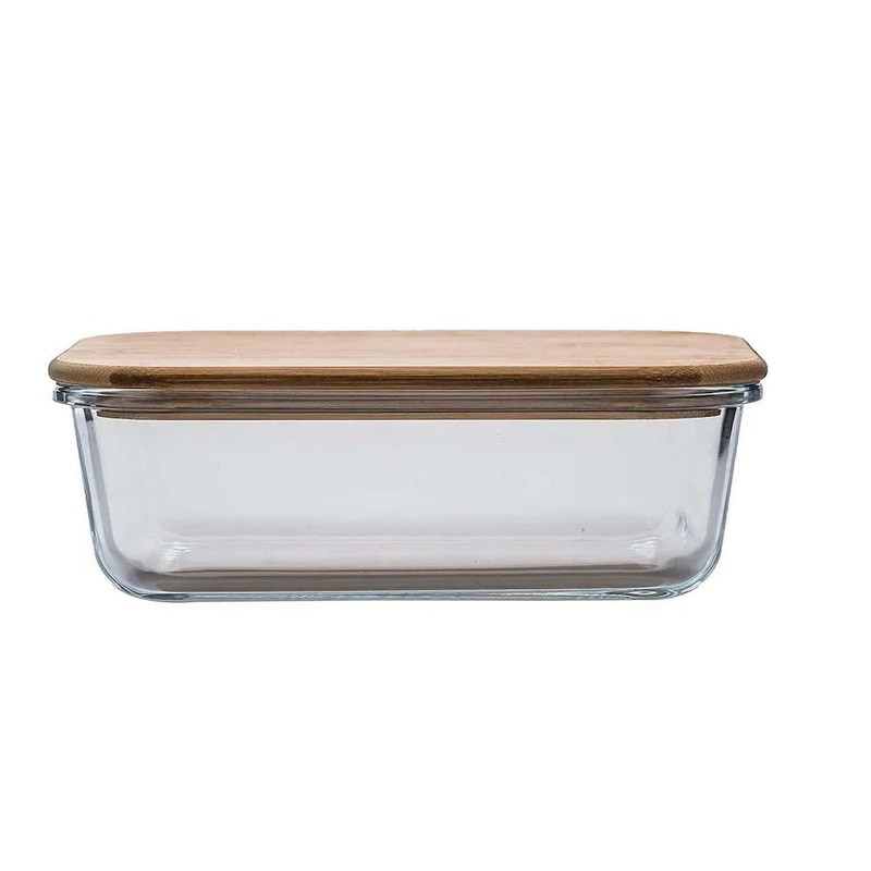 DR Home Division Transparent Glass Container With Wood Lid 1050ml | DR Home Division In Lebanon