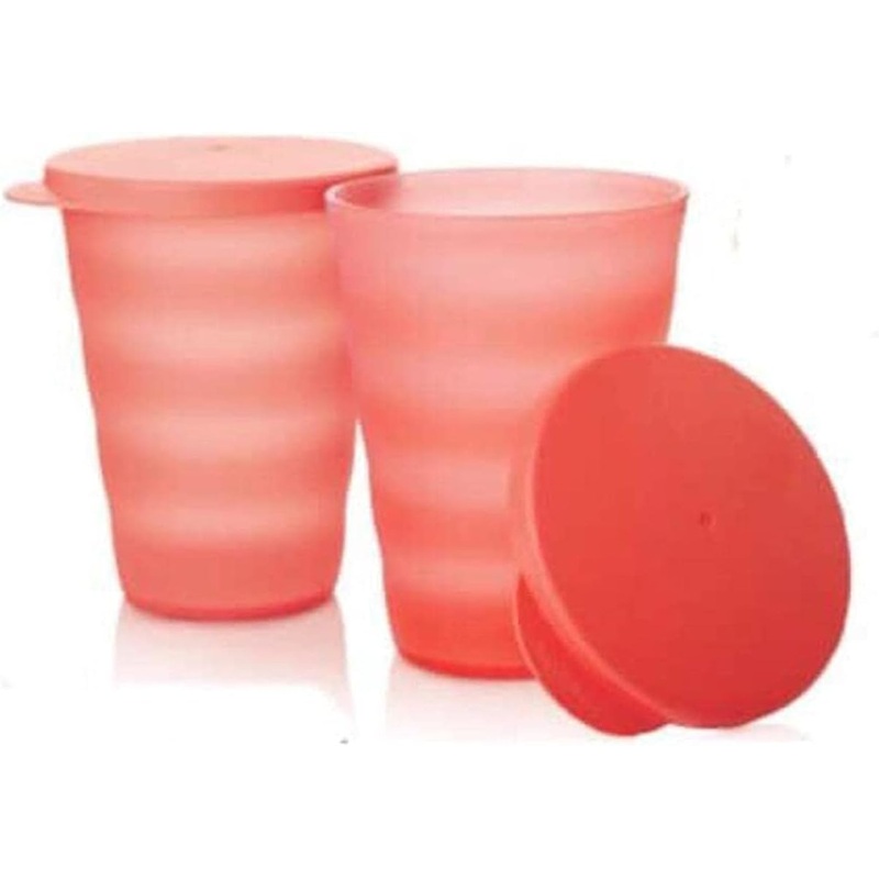 Tupperware Coral 2 Plastic Cups With Cover | Tupperware In Lebanon