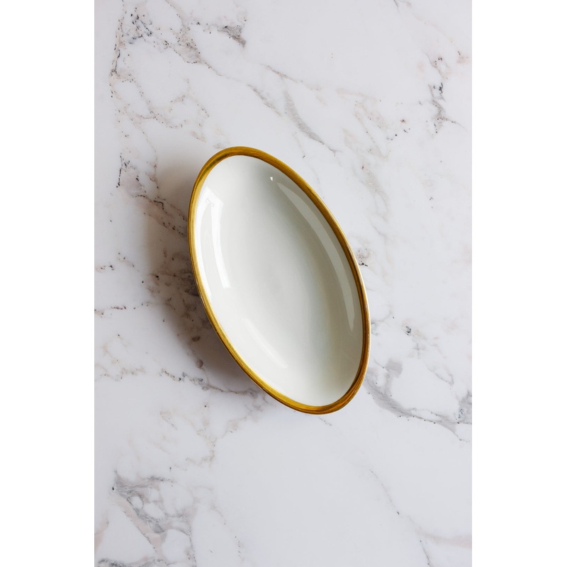 Hinox White & Gold Oval Shape Serving Plate U-11 | Hinox In Lebanon