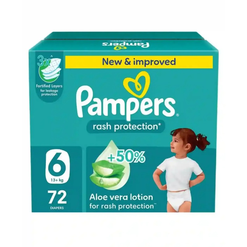 Pampers Baby-Dry Diapers With Aloe Vera Lotion Size 6 (13+kg) Giant Pack 72 Diapers | Pampers  In Lebanon