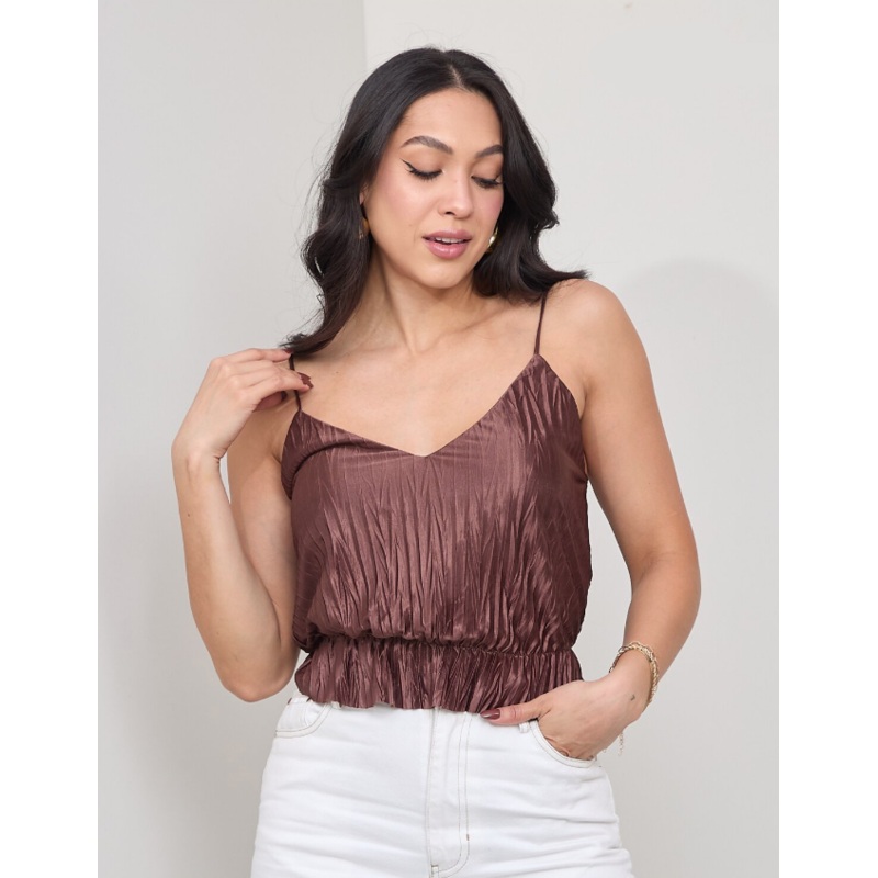 Zara Women’s Brown Sleeveless Crop Top  |Zara in Lebanon