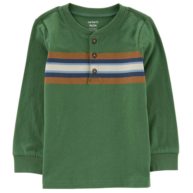 Carters Boy’s Khaki Green Striped Long Sleeve Blouse |Carters In Lebanon