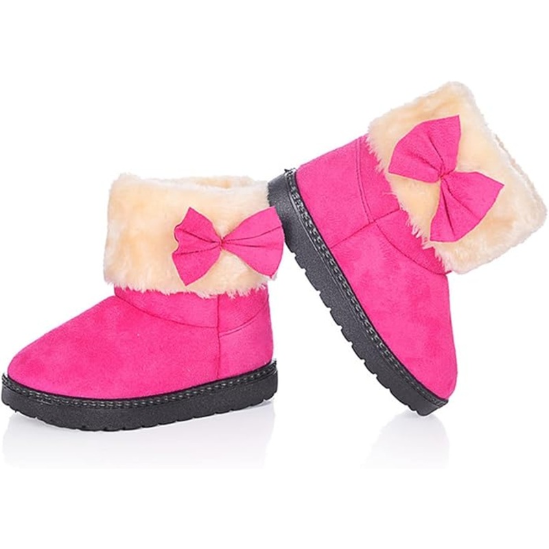 Dadawen Girl`s Pink Fur Lined Bowknot Princess Warm Snow Boots | Dadawen In Lebanon
