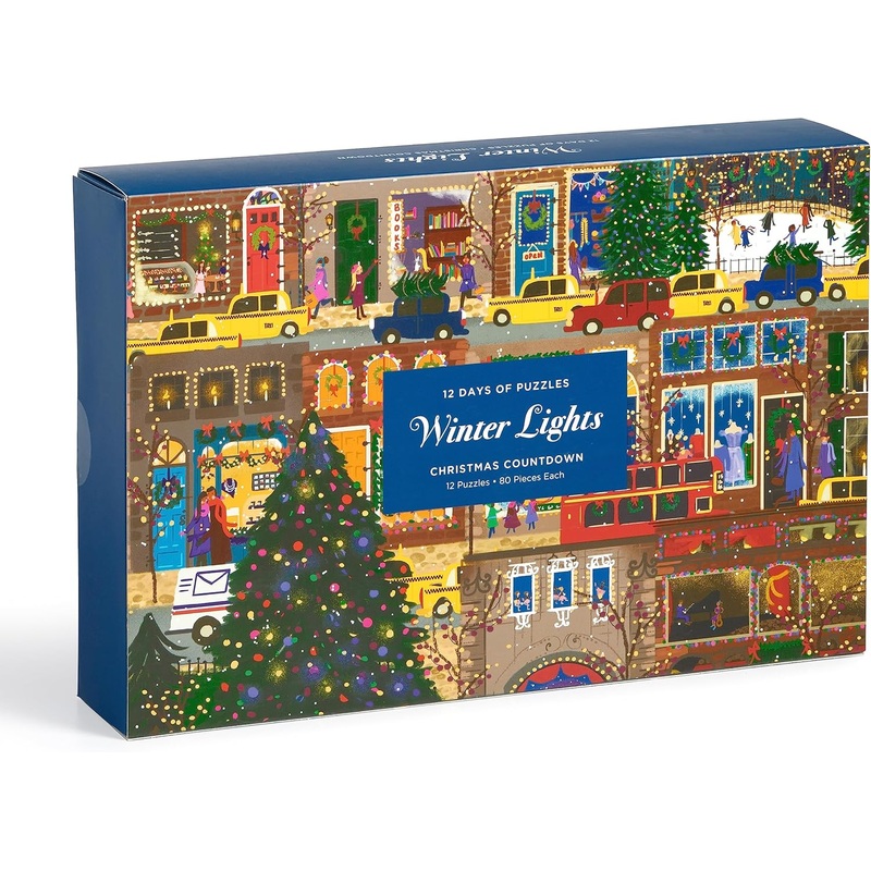 Galison Winter Lights Christmas Countdown 12 Days of Puzzles Featuring Images of Winter City Fun |Galison In Lebanon