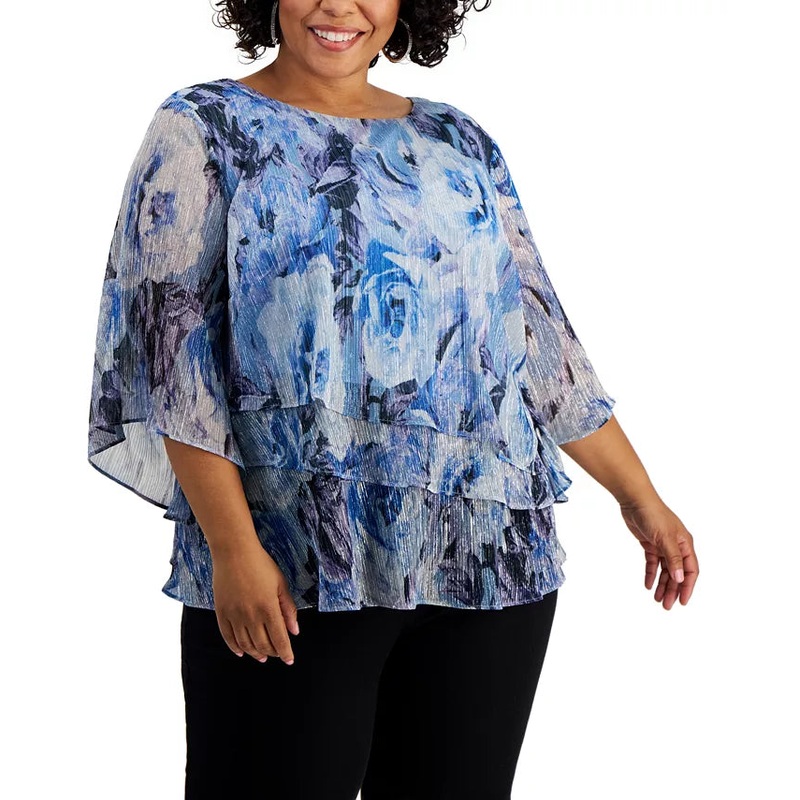 Alex Evenings Women’s Multicolor Floral Print 3/4 Sleeve Blouse | Alex EveningsIn Lebanon