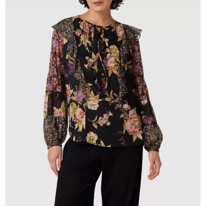 Lauren Ralph Lauren Women’s Black Floral Ruffle Trim Georgette Blouse | Lauren Ralph Lauren In Lebanon