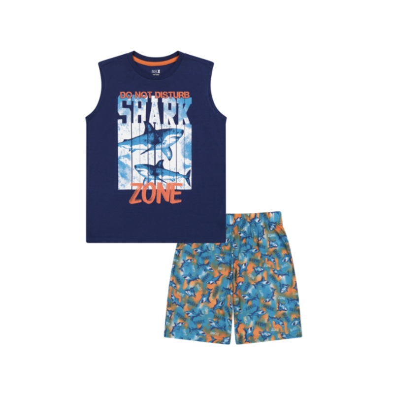 Max & Olivia Boy’s Navy Blue Sleeveless T-Shirt & Multi Short Set | Max & Olivia In Lebanon