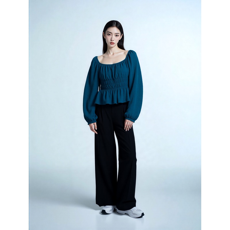 Planet Heart Women’s Petrol Smocked Long-Sleeve Blouse | Planet Heart In Lebanon