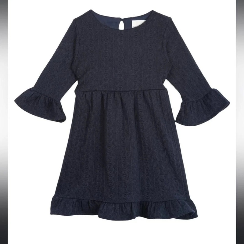 Rare Editions Baby Girl’s Navy Bell Sleeve Knit Dress|Rare Editions In Lebanon