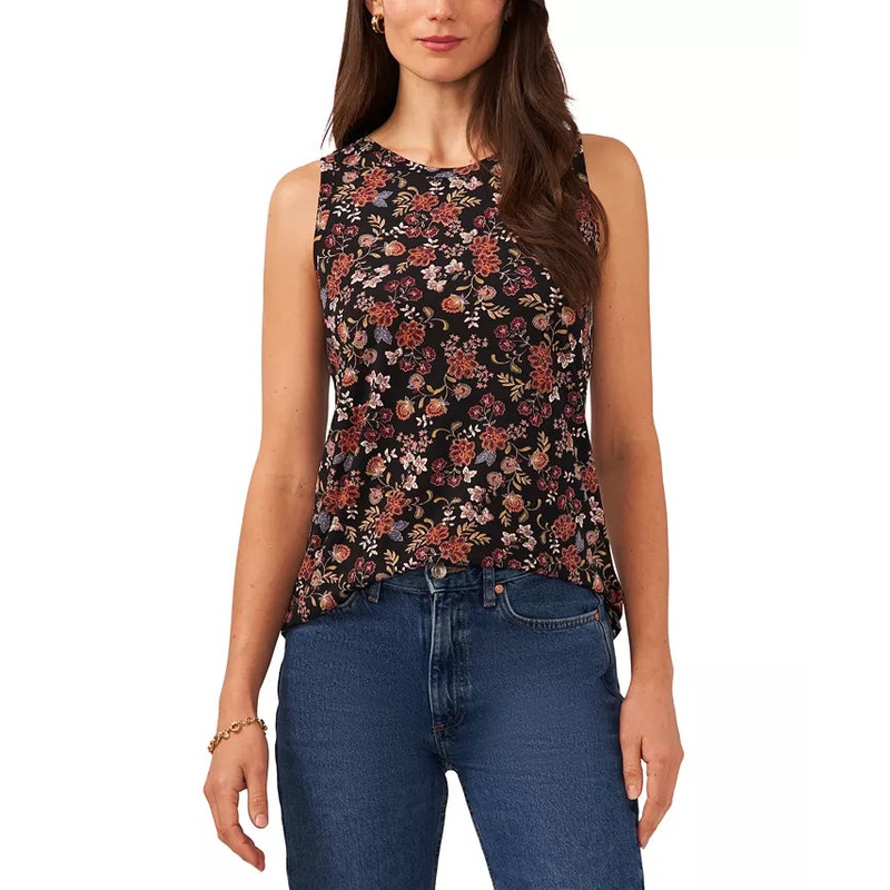 Vince Camuto Women’s Black Floral Crew Neck Sleeveless Blouse  |Vince Camuto In Lebanon
