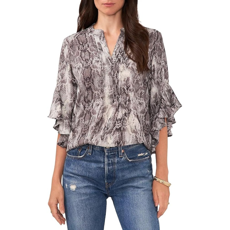 Vince Camuto Women’s Multicolor Snake Printed  Flutter Sleeve Blouse | Vince Camuto In Lebanon