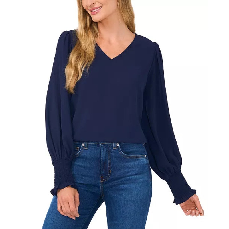 Vince Camuto Women’s Navy V-Neck Blouson-Sleeve Blouse |Vince Camuto In Lebanon