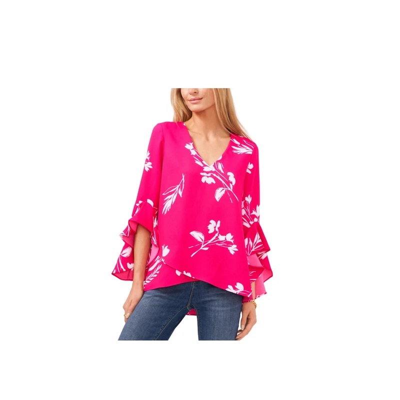 Vince Camuto Women’s Pink Floral Printed Flutter-Sleeve Blouse |Vince Camuto In Lebanon