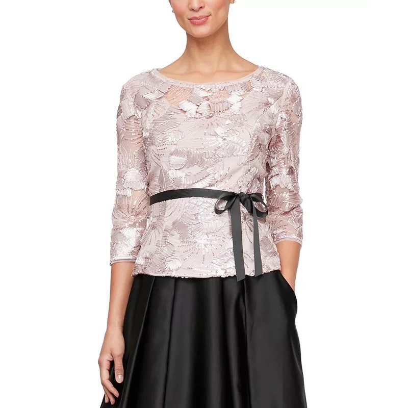 Alex Evenings Women’s Light Purple Petite Sequined Soutache Blouse | Alex Evenings In Lebanon