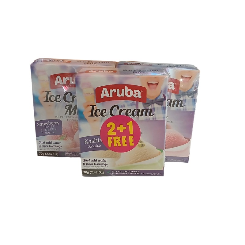 Aruba Ice Cream Mix Strawberry 70g x 2pcs + 1 Kashta Flavor Free (2+1 Free) | Aruba In Lebanon