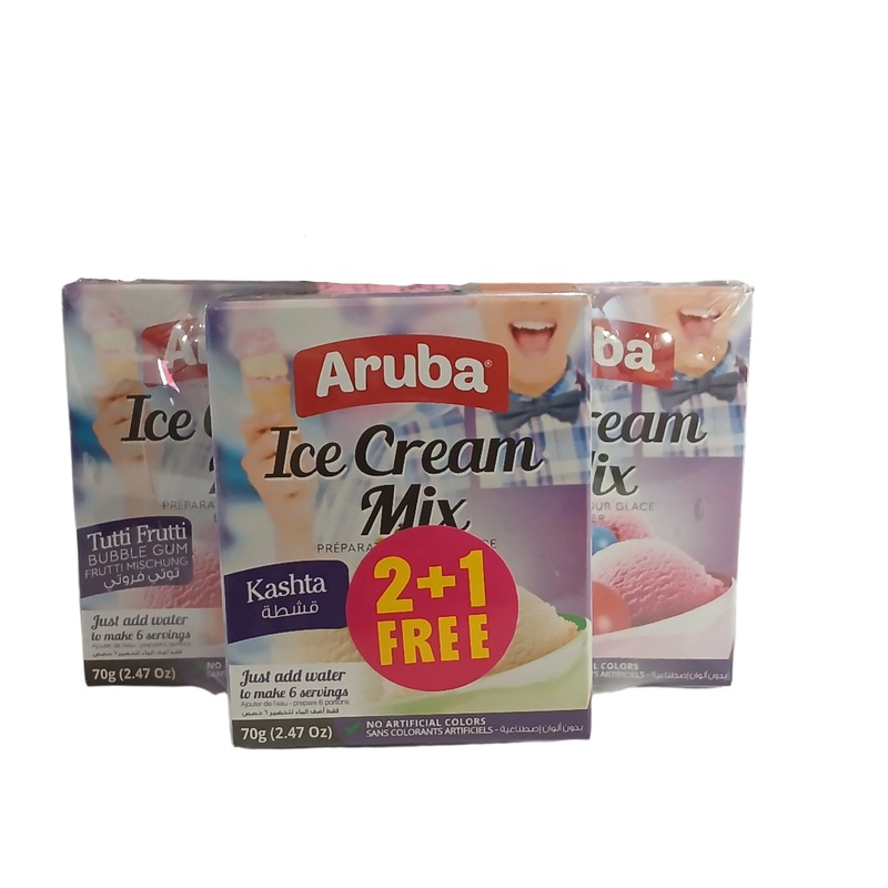 Aruba Ice Cream Mix Tutti Frutti 70g x 2pcs + 1 Kashta Flavor Free(2+1 Free) | Aruba In Lebanon
