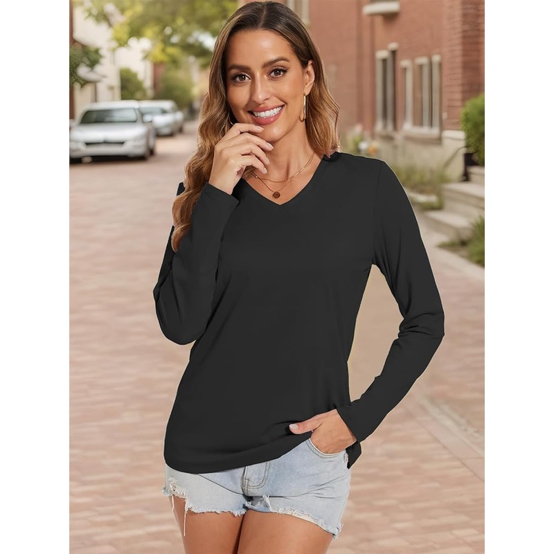 Aveto Women’s Black V-Neck Long-Sleeved Blouse | Avecto In Lebanon