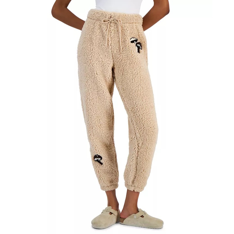 Crave Fame Women’s Beige Towel Patch High-Rise Almond Wool Sweatpant | Crave Fame In Lebanon