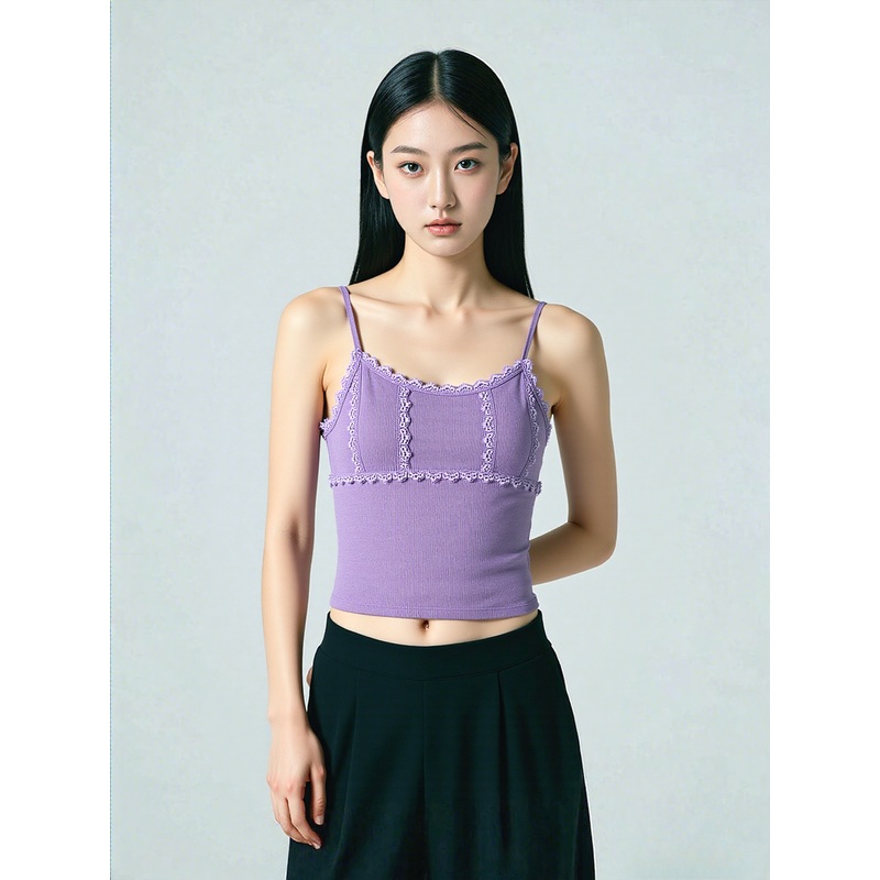 Hippie Rose Women’s Purple Lace-Trim Ribbed Camisole Sleeveless Blouse | Hippie Rose In Lebanon