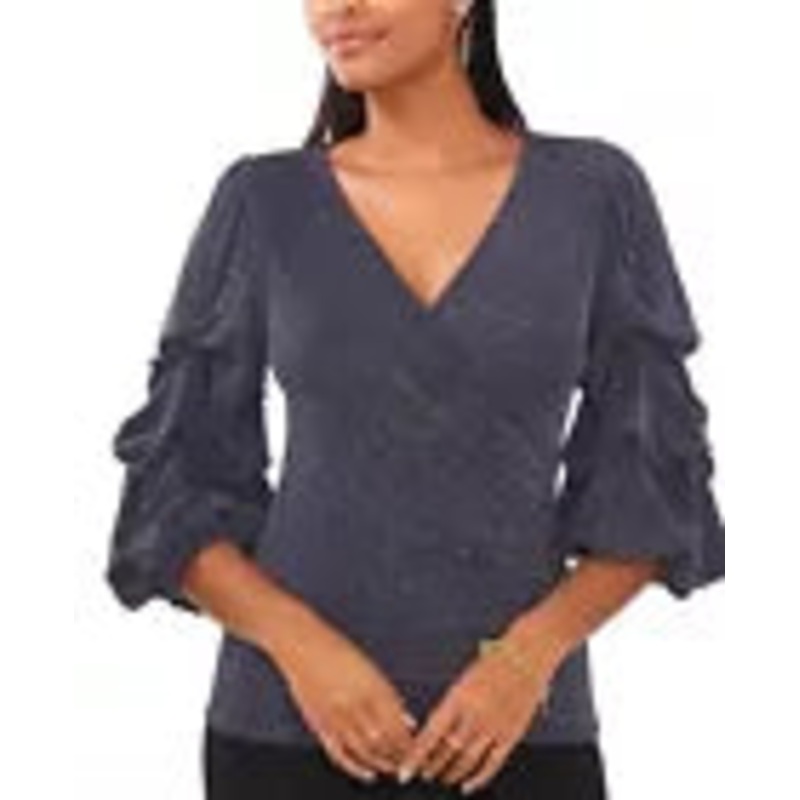 Msk Womens Navy Glitter-Knit Tiered-Sleeve Surplice Blouses | Msk In Lebanon