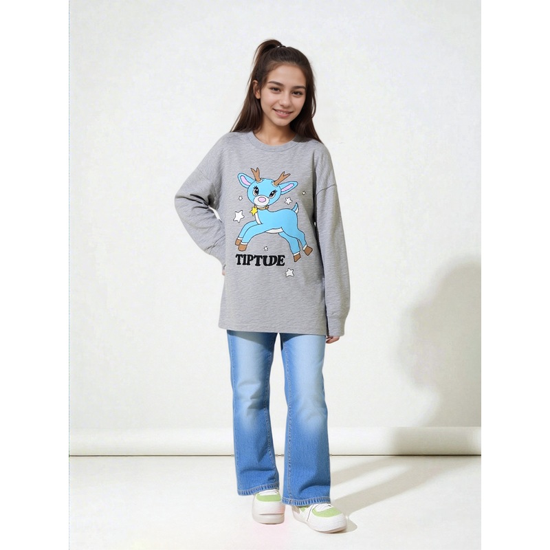 Hybrid Girl’s Grey Christmas Reindeer Printed Blouse | Hybrid In Lebanon