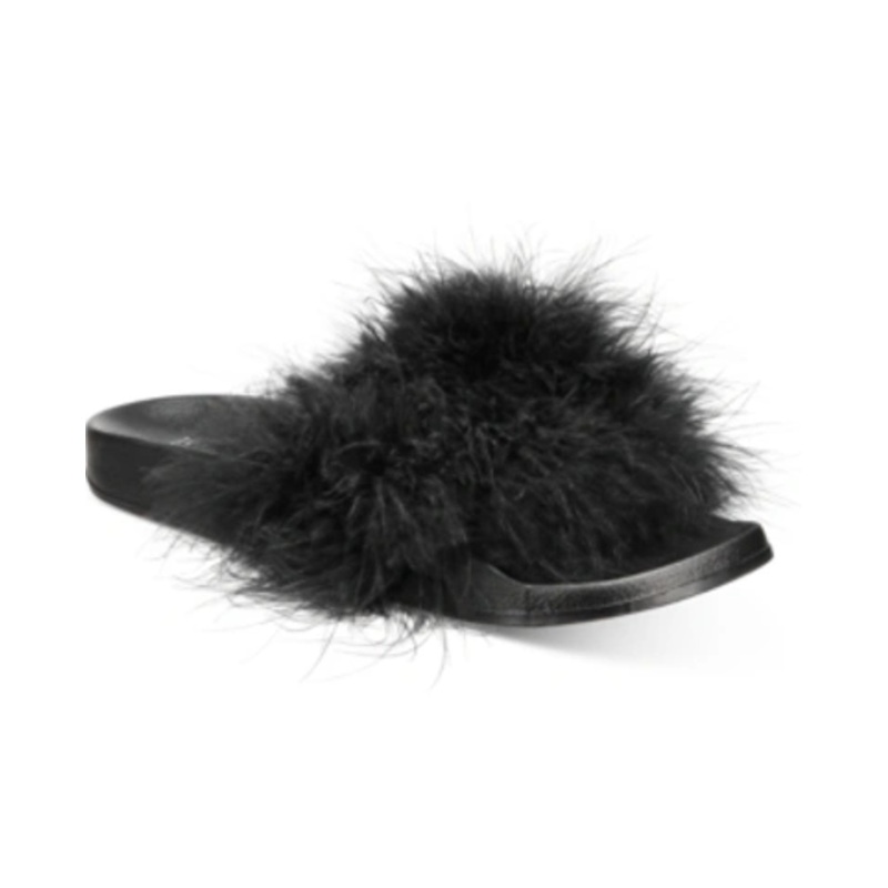 I.N.C International Concept Women’s Black Marabou Pool Slides Slipper |I.N.C International Concept In Lebanon