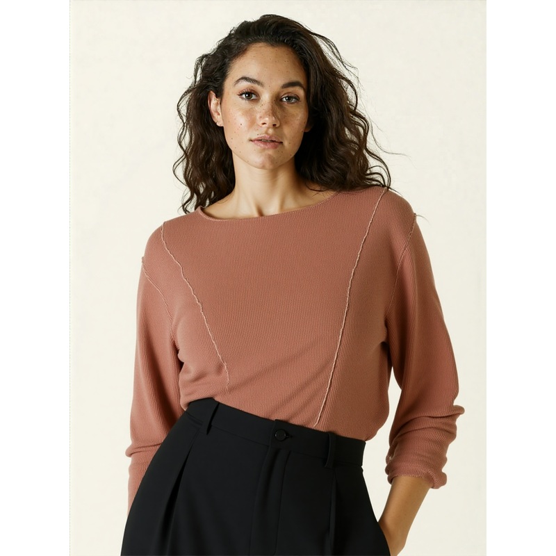 Love Fire Women’s Dusty Rose Ribbed Long Sleeve Blouse | Love Fire In Lebanon