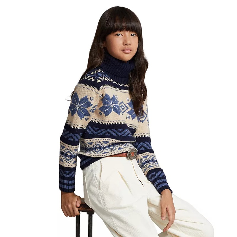 Polo Ralph Lauren Girl’s Navy Fair Isle Wool-Blend Turtleneck Long Sleeve Sweatshirt  |Polo Ralph Lauren In Lebanon
