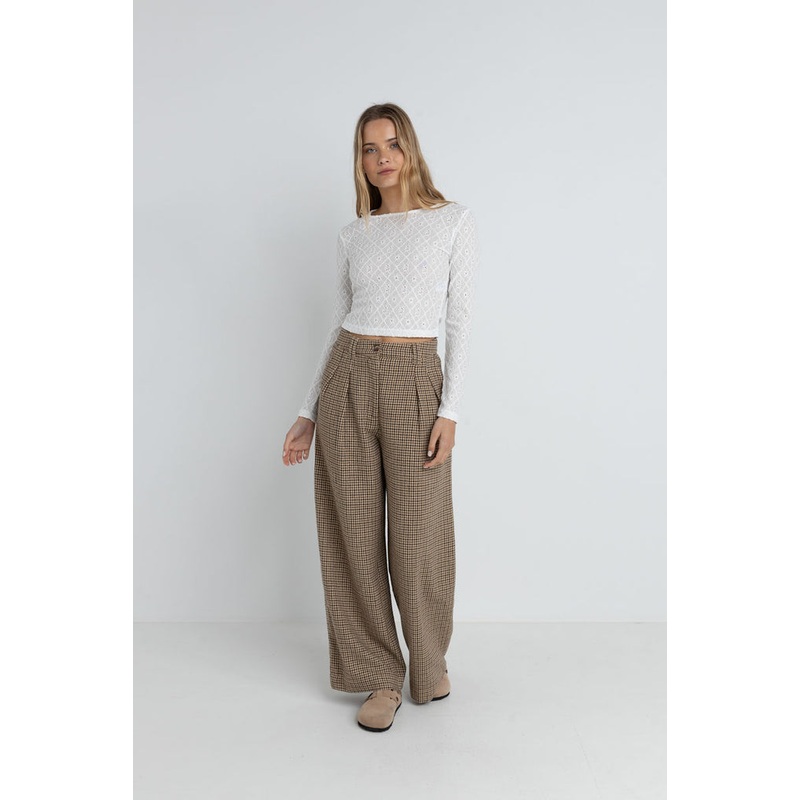 Hippie Rose Women’s Brown/Black Checkered Patterned Wide Leg Pants | Hippie Rose In Lebanon
