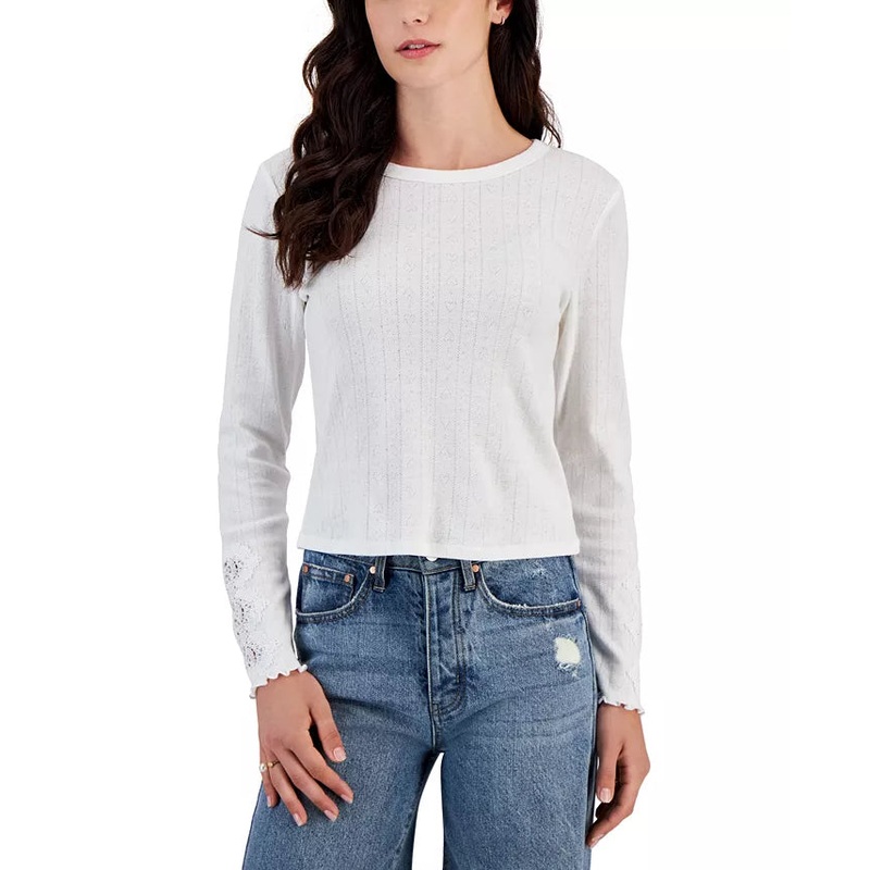 Hippie Rose Women’s White Lace-Trim Long-Sleeve Blouse | Hippie Rose In Lebanon