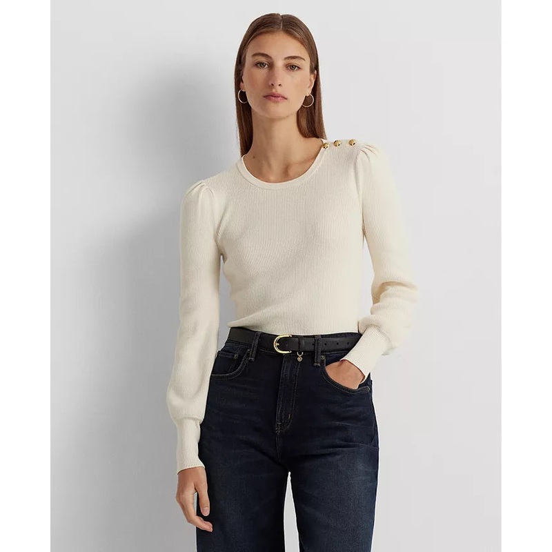 Lauren Ralph Lauren Women’s Off-White Button-Trim Ribbed Cotton-Blend Blouse | Lauren Ralph Lauren In Lebanon