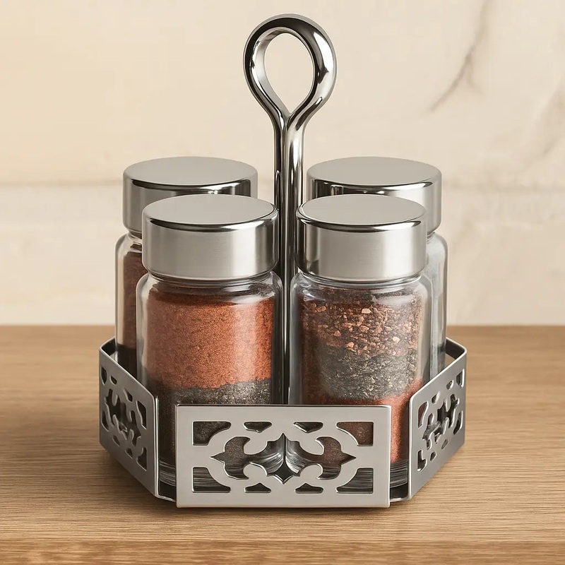 ___ Mori Italy 5 PIECES JAR RACK GIOCO CUORE 18/10 STAINLESS STEEL 4826
