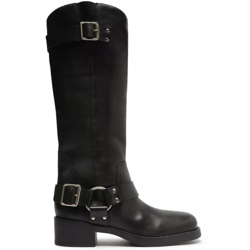 Arezzo Women’s Black Clara Knee-High Leather Tall Motorcycle Boots |Arezzo In Lebanon