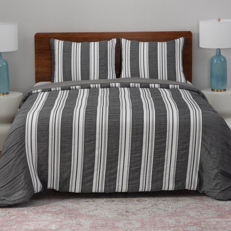 Berkshire Waffle Stripe Dark Grey & White Comforter Set 3pcs | Berkshire In Lebanon