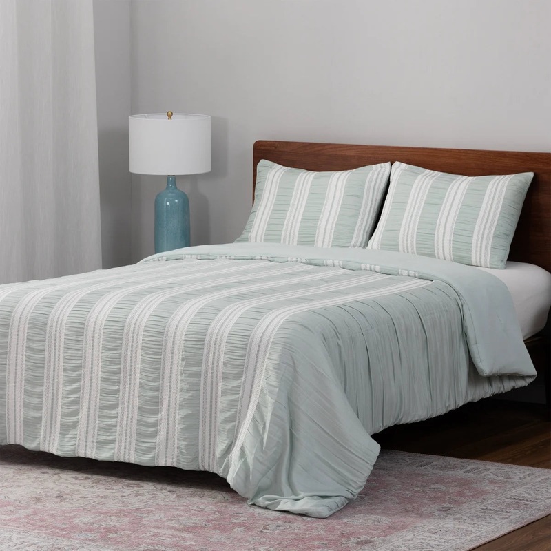 Berkshire Waffle Stripe Mint Green & White Comforter Set 3pcs | Berkshire In Lebanon