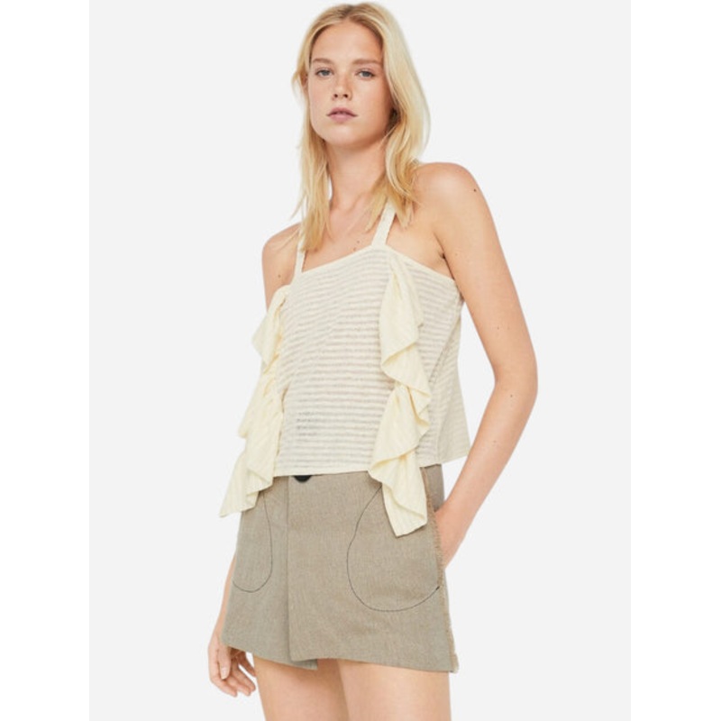 Mango Women’s Off White Ruffle Sleeveless Blouse |Mango In Lebanon