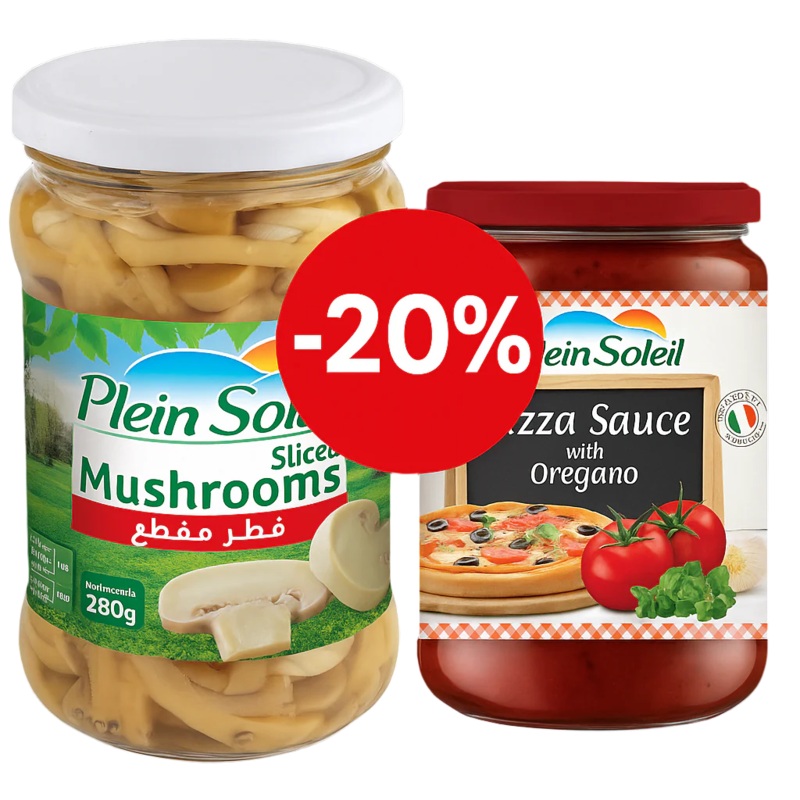 Plein Soleil Pizza Sauce with Oregano 650g + Sliced Mushrooms 280g (-20%) | Plein Soleil In Lebanon