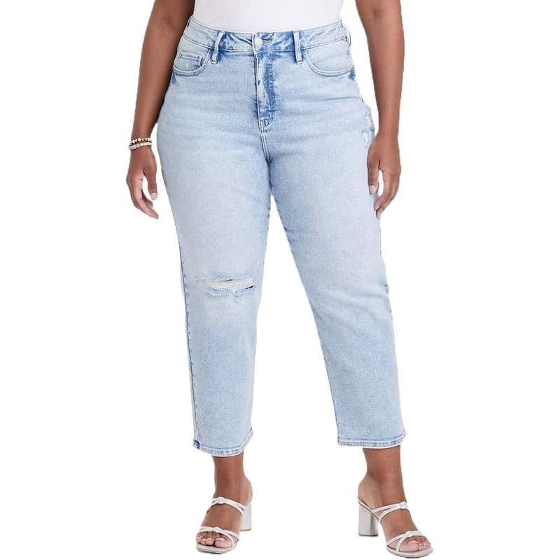 Ava & Viv Women’s Light Blue High-Rise Cropped Slim Straight Jeans  |Ava & Viv In Lebanon