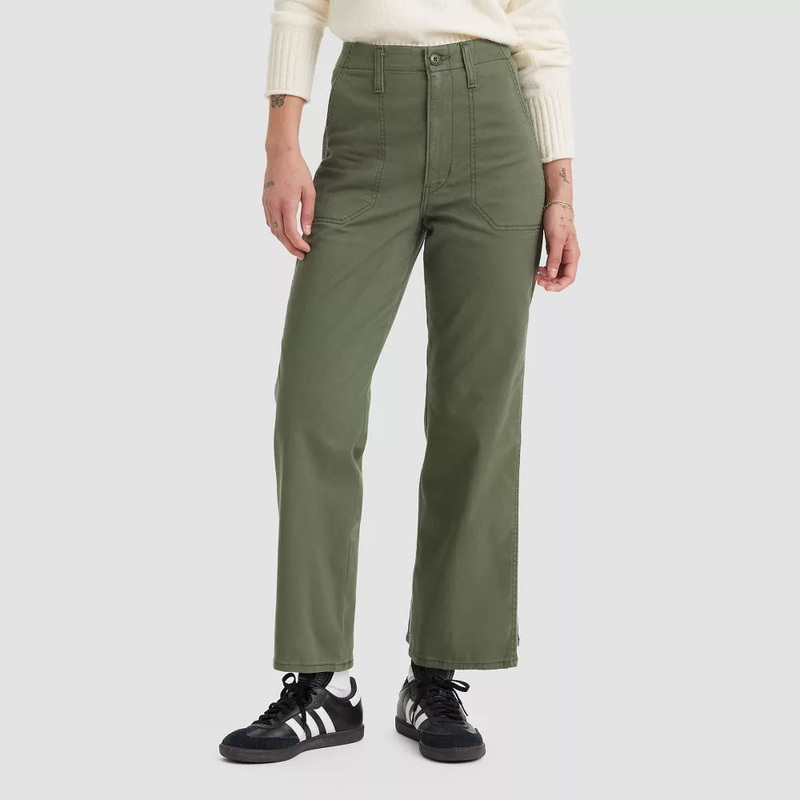 Levi’s Women’s Khaki Green Mid-Rise Wedgie Straight Cropped Pant |Levi’s In Lebanon