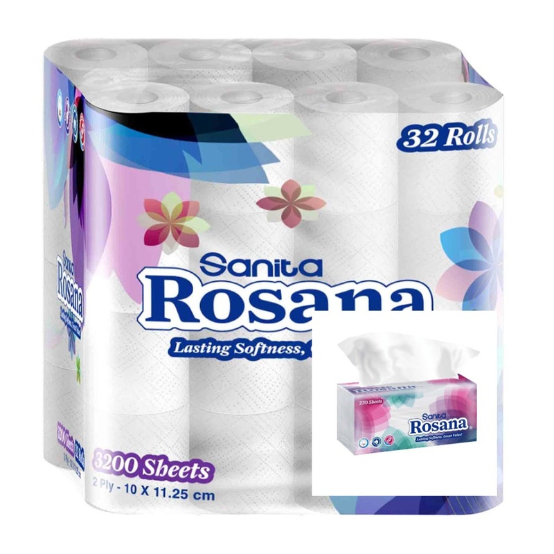 Sanita Rosana 2 Ply Toilet Paper Rolls 3200 Sheets +Sanita Rosana 270 Sheet | Sanita In Lebanon