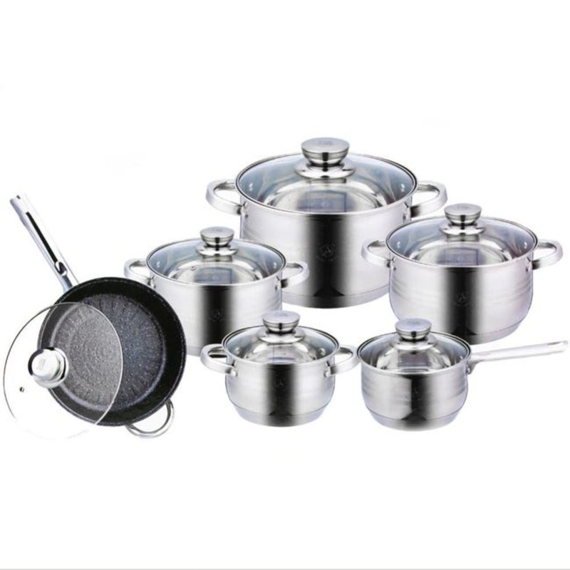 Aiwa Japan Stainless Steel Jumbo Set With Glass Lid 12pcs LO-23131-Rfh | Aiwa In Lebanon