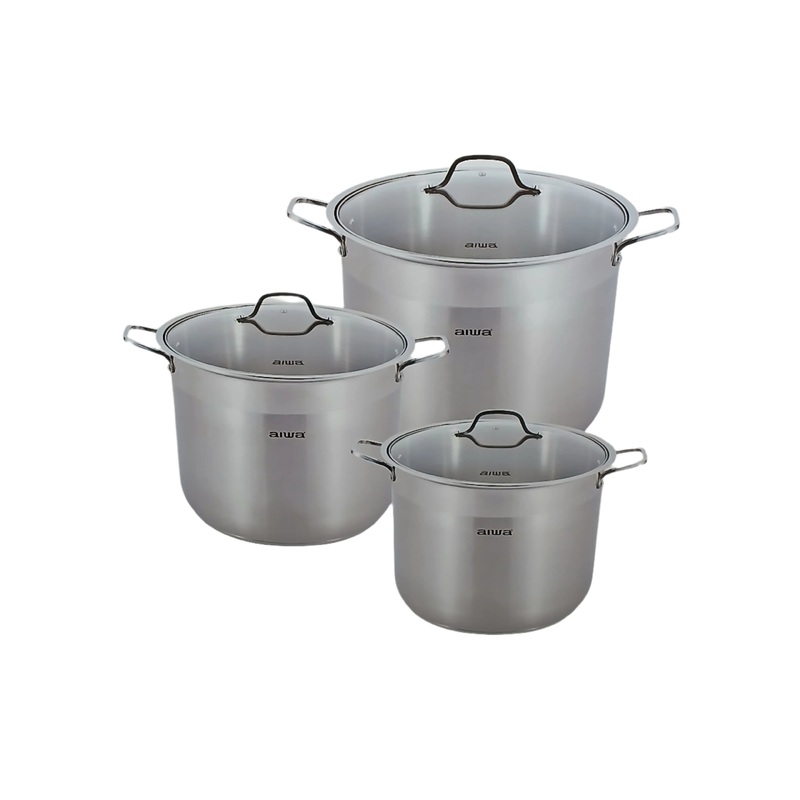 Aiwa Japan Stockpot Set With Glass Lid 6pcs LO-23130-Rfh | Aiwa In Lebanon