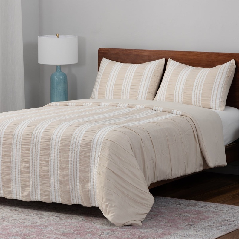 Berkshire Life Beige Waffle Striped Queen 3 pcs Comforter Set |Berkshire Collection In Lebanon