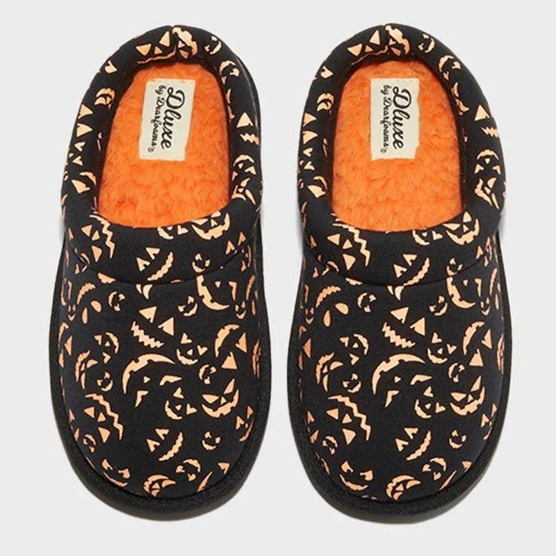 Dluxe By Dearfoams Boy’s Black Orange Glow-in-the-Dark Pumpkin Slide Slippers |Dluxe By Dearfoams In Lebanon