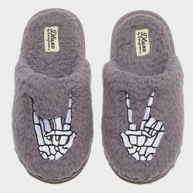 Dluxe By Dearfoams Women’s Grey Skeleton Peace Sign Slide Slippers |Dluxe By Dearfoams In Lebanon