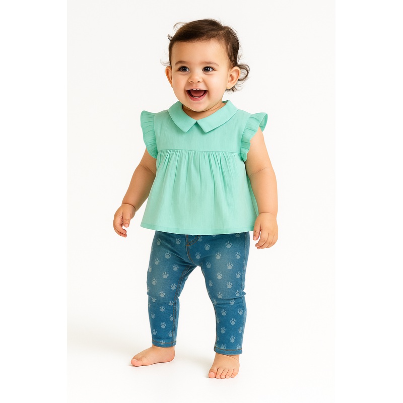 Mango Baby Girl’s Aqua Sleeveless Blouse|Mango In Lebanon