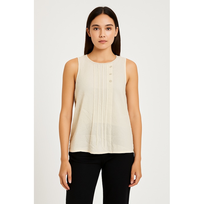 Mango Women’s Beige Left Side Buttons Sleeveless Blouse |Mango In Lebanon