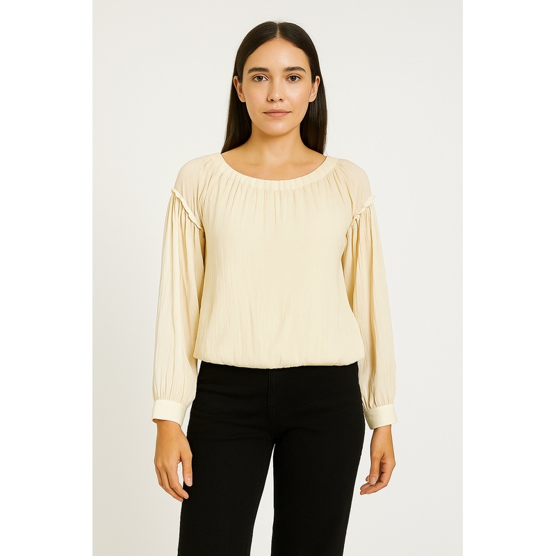 Mango Women’s Off White Sheer Long Sleeve Relaxed Fit Blouse |Mango In Lebanon