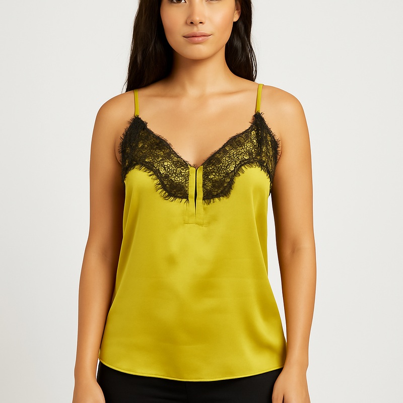 Mango Women’s Pistachio Satin Lace Sleeveless Blouse |Mango In Lebanon